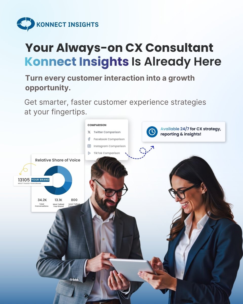 KonnectInsights's tweet image. Your always-on CX consultant is already here, and it works 24/7.
Smarter strategy, faster decisions, sharper insights.

#KonnectInsights #KonnectAIPlus #CustomerExperience #CX #AI #CXStrategy #AIinCX #VoiceOfCustomer #CXLeadership