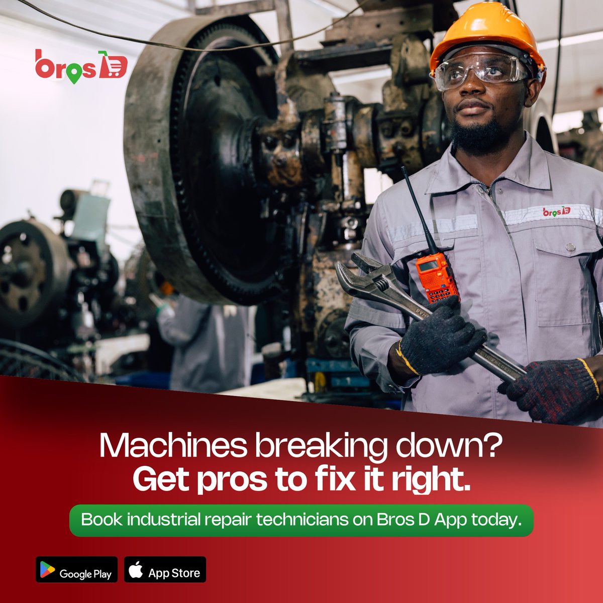 BrosDAPP's tweet image. 🏭 Factory downtime = profit down! If your machines aren&apos;t working, neither is business. With Bros D App, book industrial repair techs who keep your operations running smoothly. For welders, compressors, motors &amp;amp; more — we’ve got Naija’s best hands. #ToolTimeTuesday  #BrosDApp