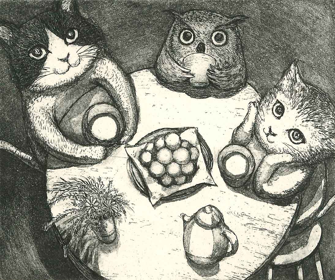 幸せ 時々 良い孤独 寺澤 智恵子 銅版画展より お茶やコーヒーとともに