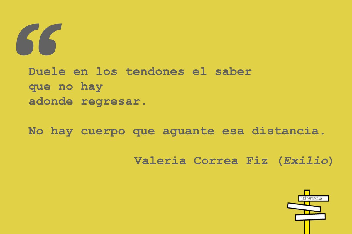 Mariu Gallizo (@mariugallizo) on Twitter photo 🟡⚫#Itinerancias. El #exilio, la distancia, el adiós, el dolor. <a href="/ValeCorreaFiz/">Valeria Correa Fiz</a> describe esa distancia dolorosa en su poema Exilio, incluido en Museo de pérdidas (<a href="/EdicionesLaPalm/">Ediciones La Palma</a>). 🟡⚫#Itinerancias. El #exilio, la distancia, el adiós, el dolor. <a href="/ValeCorreaFiz/">Valeria Correa Fiz</a> describe esa distancia dolorosa en su poema Exilio, incluido en Museo de pérdidas (<a href="/EdicionesLaPalm/">Ediciones La Palma</a>).