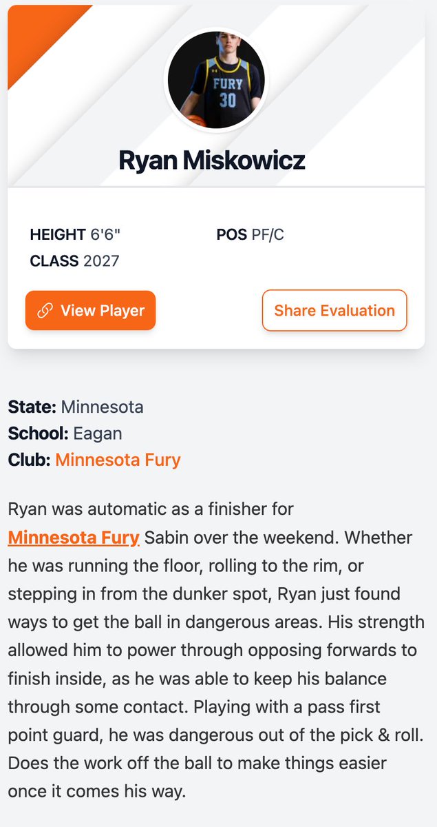 Super appreciative for the great write up from Max Wagner <a href="/PrepHoops/">Prep Hoops 🏀</a> <a href="/FreshCoastHoops/">Fresh Coast Hoops</a>.  Had another great weekend with my 16U Fury Sabin Team <a href="/mnfuryboys/">Minnesota Fury</a> going 3-1 and playing some great ball. Fun spring so far and we are just getting our feel! 

<a href="/PHCircuit/">Prep Hoops Circuit 🏀</a>
<a href="/EaganBoysHoops/">Eagan High School Basketball</a>