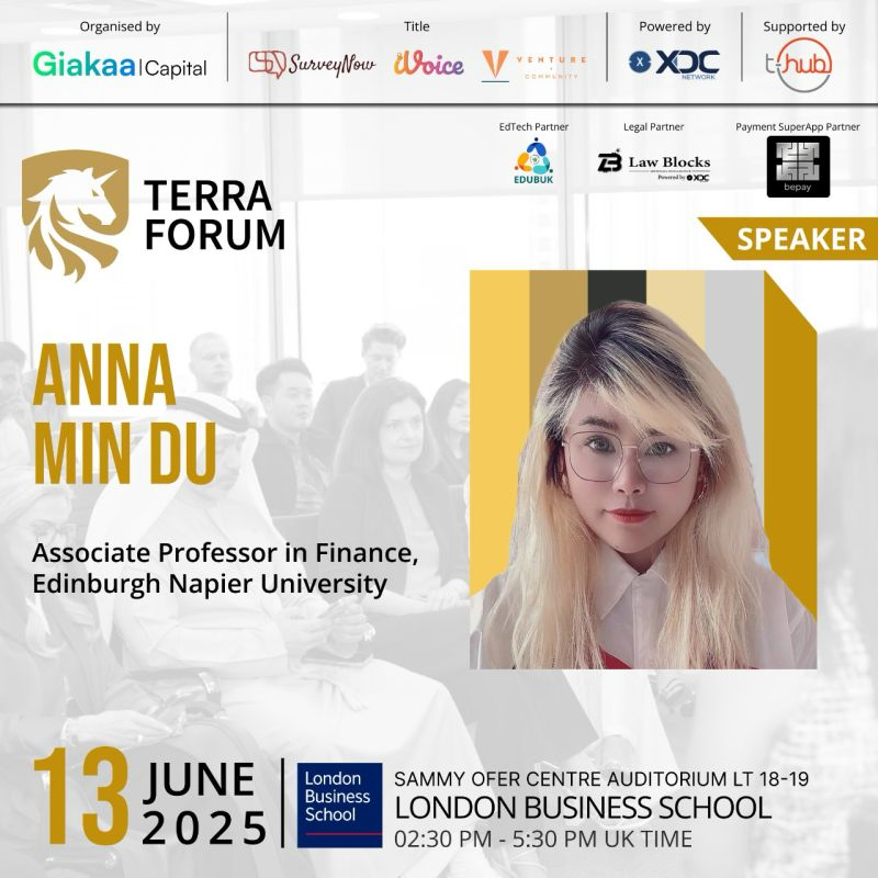 Terra forum (@terraf61936) on Twitter photo Speaker Announcement!
Anna Min Du, Associate Professor in Finance at <a href="/EdinburghNapier/">Edinburgh Napier University</a>, will be joining us at Terra Forum: The London Edition.
June 13 | London Business School <a href="/LBS/">London Business School</a>
Register: uk.events.theterraforum.com Speaker Announcement!
Anna Min Du, Associate Professor in Finance at <a href="/EdinburghNapier/">Edinburgh Napier University</a>, will be joining us at Terra Forum: The London Edition.
June 13 | London Business School <a href="/LBS/">London Business School</a>
Register: uk.events.theterraforum.com
