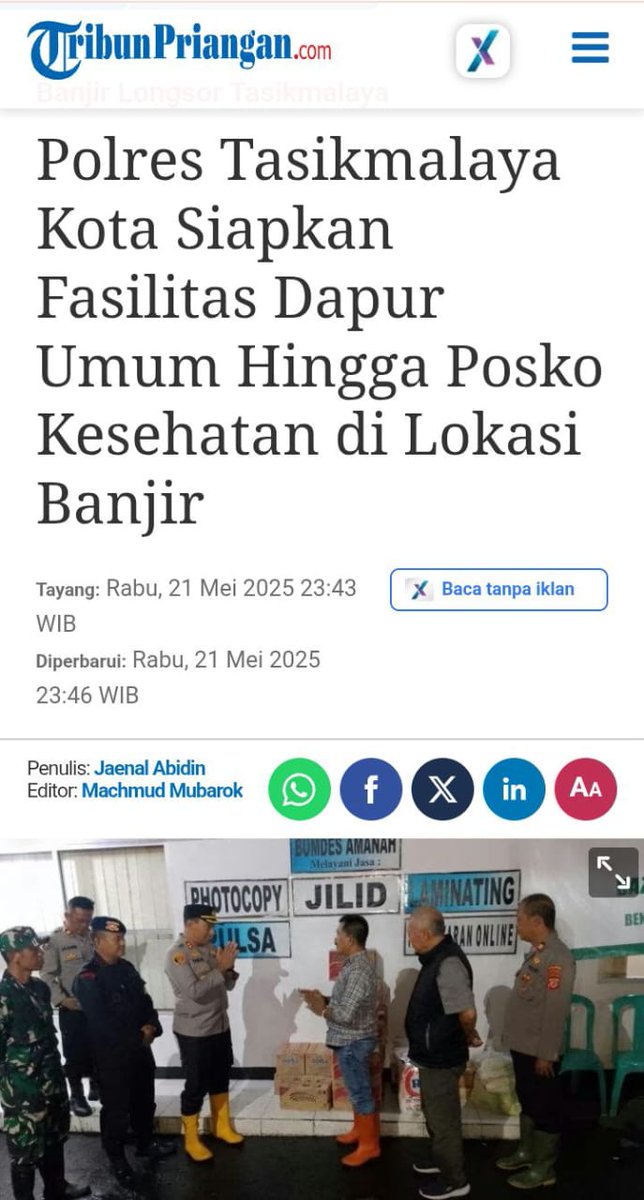 Polres Tasikmalaya Kota langsung turun ke lokasi banjir, siapkan dapur umum dan posko kesehatan untuk warga terdampak.

Langkah ini jadi bukti Humanisme Dalam Bertugas, hadir bukan hanya sebagai aparat, tapi juga sebagai bagian dari solusi kemanusiaan.
#TerdepanWujudkanKemajuan