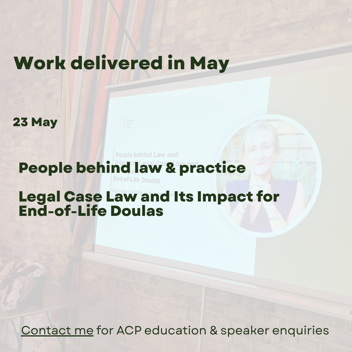 Clare Fuller RGN MSc (@clarefuller17) on Twitter photo 🚨May highlight 11/11
🗓️May has been incredibly busy & varied
11.From 27 31 May, I’ll be sharing posts summarising the key presentations & events
#AdvanceCarePlanning
<a href="/eoldoulaUK/">End of Life Doula UK</a> 🚨May highlight 11/11
🗓️May has been incredibly busy & varied
11.From 27 31 May, I’ll be sharing posts summarising the key presentations & events
#AdvanceCarePlanning
<a href="/eoldoulaUK/">End of Life Doula UK</a>