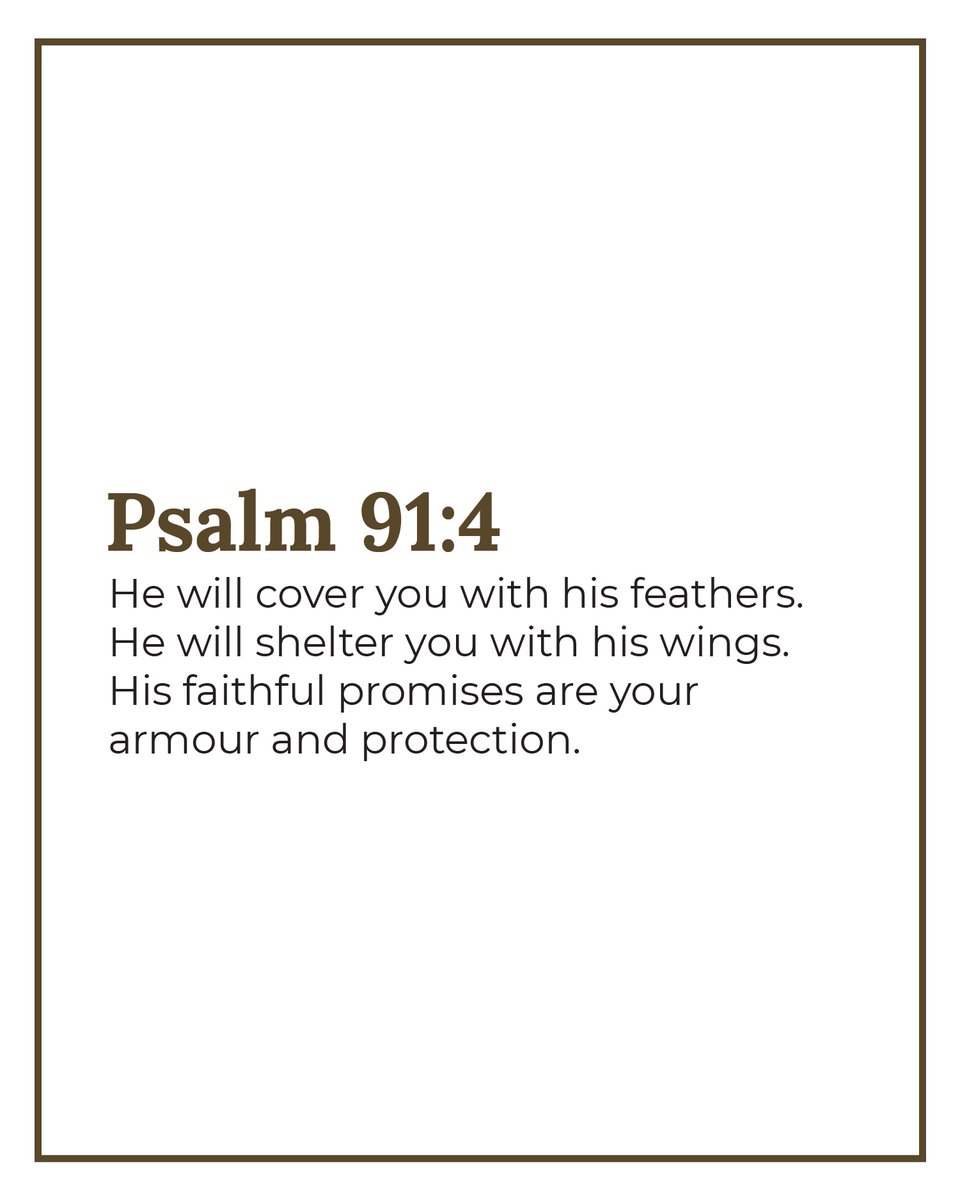 // verse of the day //⁠ ⁠ ⁠ ⁠ 

Psalm 91:4 NLT
He will cover you with his feathers. He will shelter you with his wings. His faithful promises are your armour and protection.

#VerseOfTheDay⁠