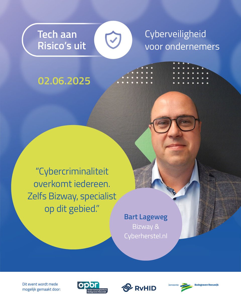 Bart Lageweg kent de hackingspraktijk als geen ander. Zijn bedrijf is  gespecialiseerd in IT, maar ook zelf slachtoffer geweest van een cyberdreiging. ‘Het kan iedereen overkomen, ook ons,’ bekent Bart.

Kom 2 juni naar 'Tech aan, risico's uit':
opbr.nl/tech-aan-risic…
