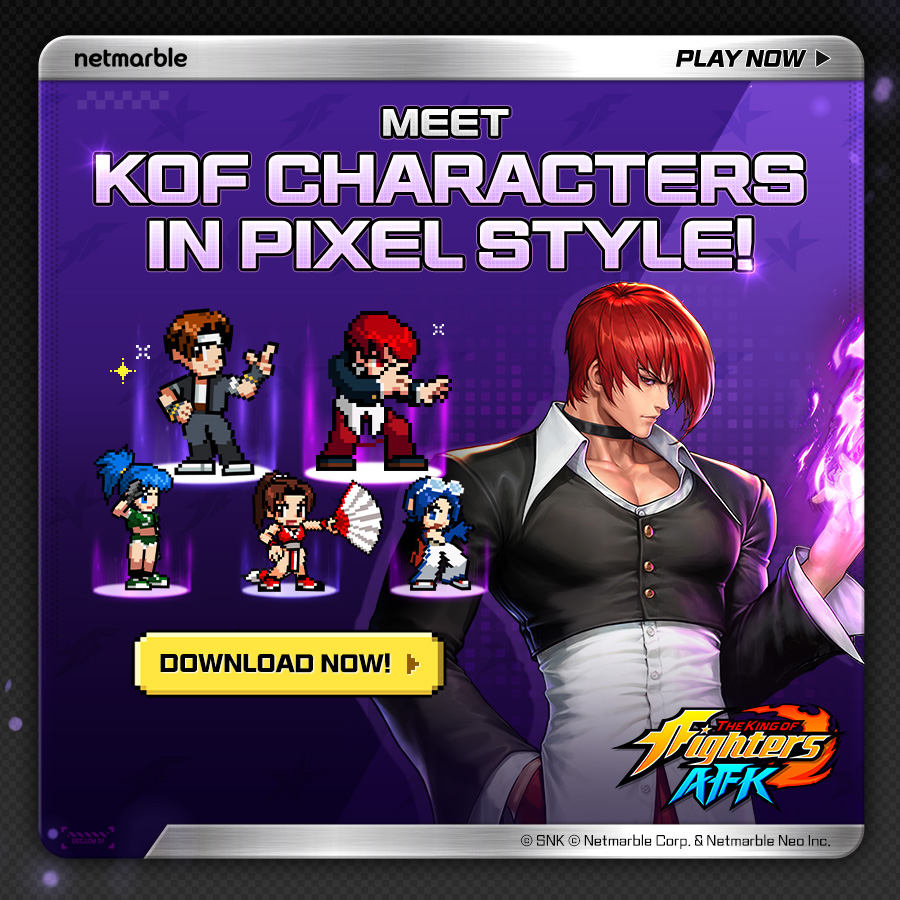 🔥 KOF AFK EARLY ACCESS START! 🔥
Log in now and play alongside Mai Shiranui!

Don’t miss the exclusive rewards for all EARLY ACCESS players!

🎁 Guaranteed! Legendary Fighter Ryo joins your roster!
🎁 Get 210,000 Rubies + 3,000 Summon Coins—completely free!

No time to
