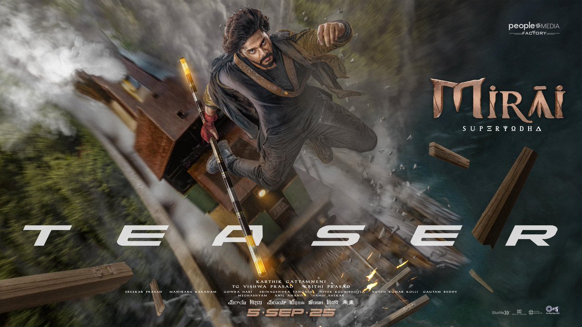 9 books. 100 questions. 1 stick.
BIG ADVENTURE ❤️‍🔥

#MiraiTeaser out now 💥

— bit.ly/MiraiTeaser

#MIRAI in cinemas from SEPTEMBER 5th, 2025. 

#SuperYodha  🥷

SuperHero <a href="/tejasajja123/">Teja Sajja</a> 
Rocking Star <a href="/HeroManoj1/">Manoj Manchu🙏🏻❤️</a> 
<a href="/RitikaNayak_/">Ritika Nayak</a> <a href="/Karthik_gatta/">Karthik Gattamneni</a> <a href="/vishwaprasadtg/">Vishwa Prasad</a> #KrithiPrasad