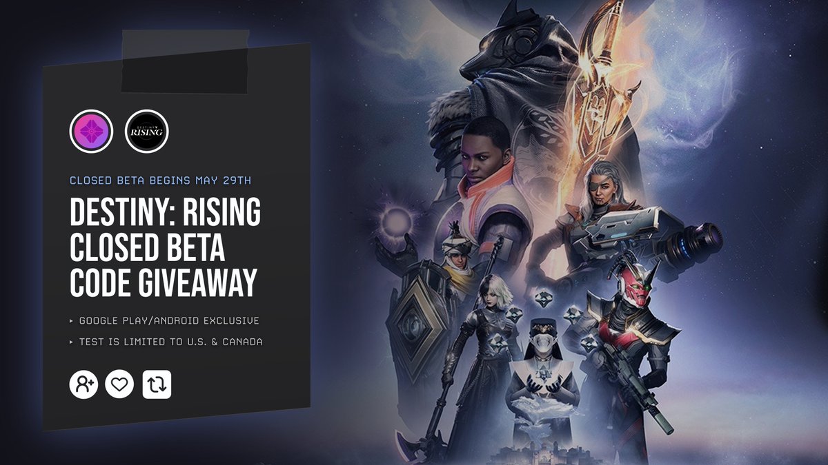 Got a few Destiny: Rising Closed Beta codes to giveaway thanks to <a href="/_DestinyRising/">Destiny: Rising</a>! 

To enter: 
✅ ┊Follow <a href="/Kyber3000/">Kyber</a> 
✅ ┊Repost this

ⓘ Two winners will be announced Thursday, May 29th. Please note, this is a Google Play exclusive test and is limited to U.S. and Canada.