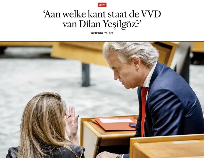Kop van mijn essay in Vrij Nederland: 'Aan welke kant staat de VVD van Dilan Yesilgoz?