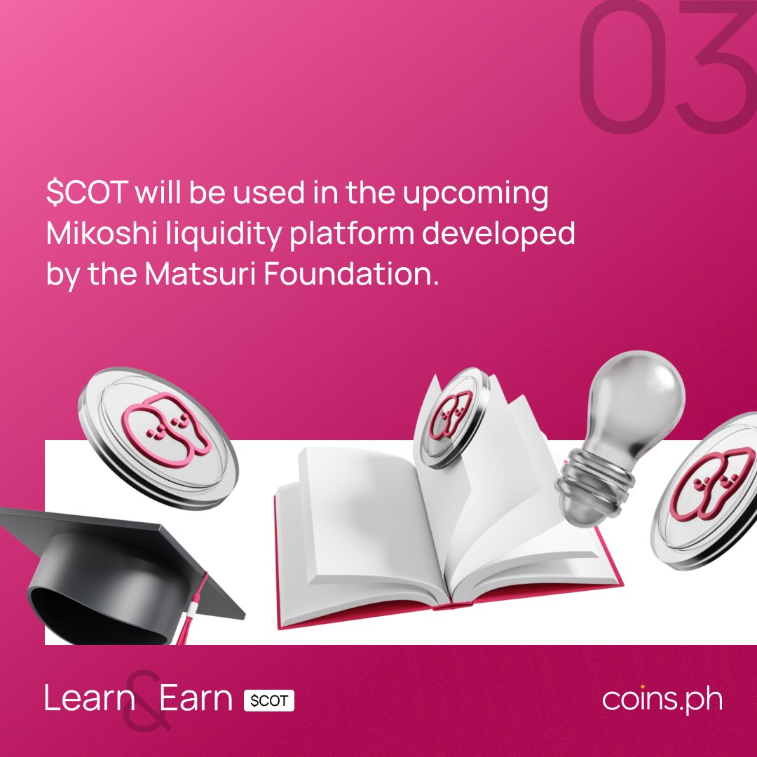 coinsph's tweet photo. Here is batch two of $COT (@Curecos_COT) Fun Facts for this week’s Learn and Earn! 

1️⃣ Knock out the Gleam tasks 👉 https://t.co/JZ7j3E2Q3I
2️⃣ Stay tuned and ace the quiz on May 29

Get a shot at the 50,000 $COT prize pool (₱8.5K)! 
15 winners will score 3333 $COT (₱860) each. 

📜 Full mechanics: https://t.co/r7ZAZmcw4a 

#CoinsAcademy #CoinsRewards #Ӿ #LearnAndEarn