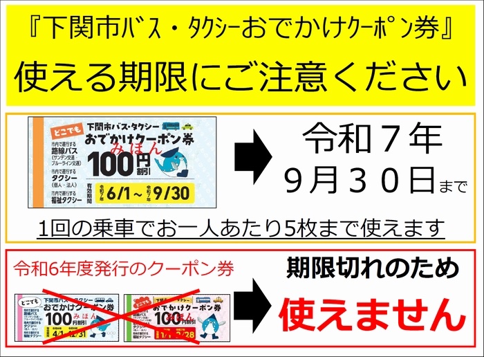 ?下関市が発行する『下関市バス・タクシーどこでもおでかけクーポン券 