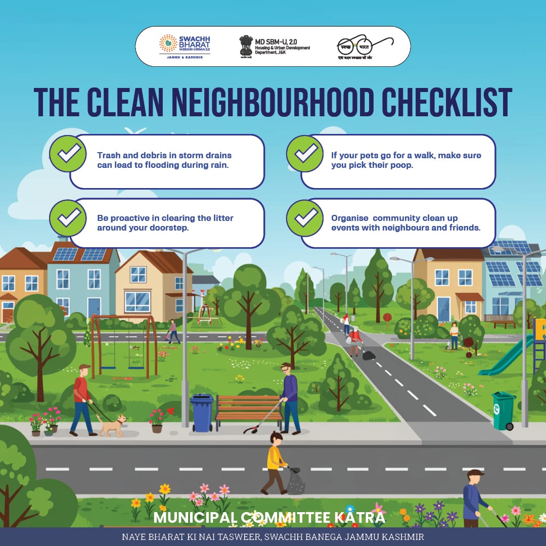 KatraMck's tweet photo. A clean neighbourhood starts with you. Let’s stop blaming and start acting.

#SwachhBharatMission
#MoHUA
#SwachhSurvekshan2024
#SwachhJK
#SbmUrban
#CommunityForCleanliness https://t.co/DptDlPFOlC