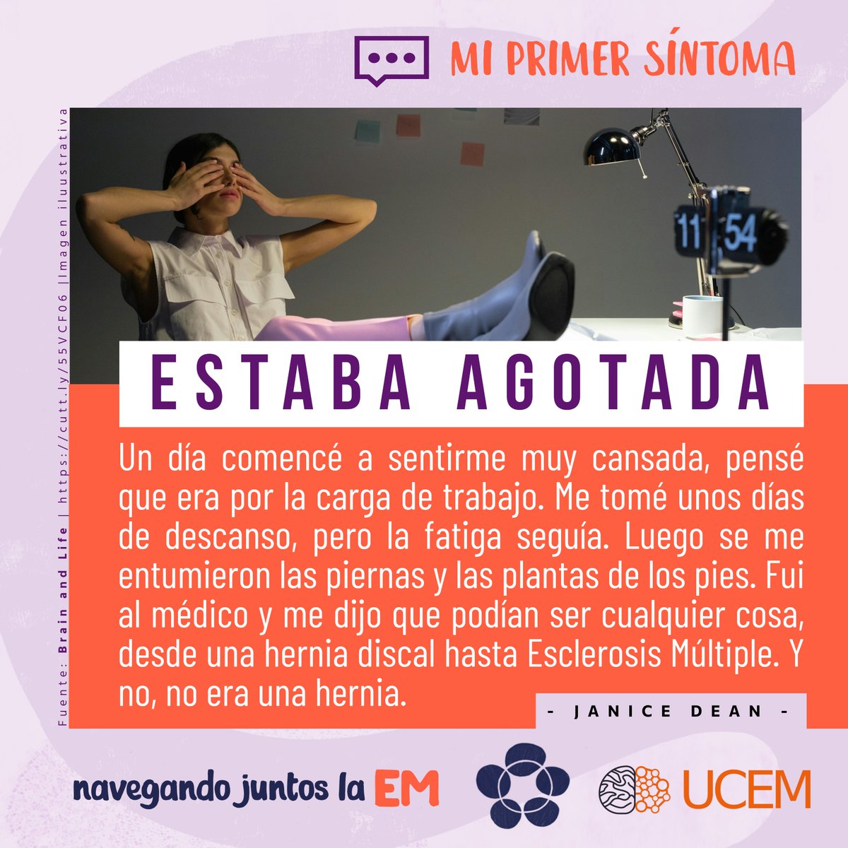 Un cansancio que no se quita ni con todas las horas de sueño ni mil vacaciones la llevó de médico en médico hasta descubrir que tenía #𝗘𝘀𝗰𝗹𝗲𝗿𝗼𝘀𝗶𝘀𝗠ú𝗹𝘁𝗶𝗽𝗹𝗲. #NavegandoJuntosLaEM #MiDiagnósticoDeEM #DíaMundialDeLaEM #WorldMSDay