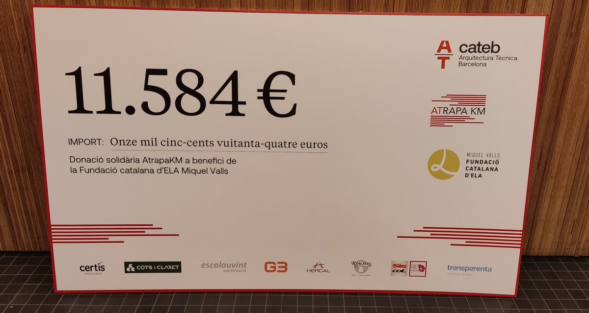 KMSxELA (@kmsxela) on Twitter photo ¿Os acordáis que en Semana Santa estuvimos sumando #KMSxELA con #Atrapakm?
Ayer fuimos a la entrega del cheque de 11.584€ que <a href="/cateb_barcelona/">Cateb</a> gracias a sus colaboradores en favor de <a href="/fmiquelvalls/">Fundació Catalana d'ELA Miquel Valls</a>
Acto bonito, donde nos dieron una buena noticia. El año que viene, repetimos 💚 ¿Os acordáis que en Semana Santa estuvimos sumando #KMSxELA con #Atrapakm?
Ayer fuimos a la entrega del cheque de 11.584€ que <a href="/cateb_barcelona/">Cateb</a> gracias a sus colaboradores en favor de <a href="/fmiquelvalls/">Fundació Catalana d'ELA Miquel Valls</a>
Acto bonito, donde nos dieron una buena noticia. El año que viene, repetimos 💚
