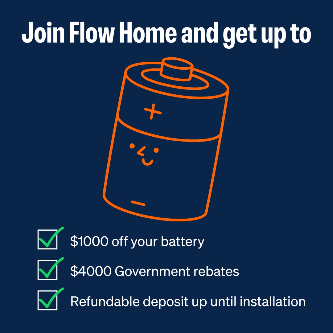 No risk, all reward! ⚡💰

Get $1,000 off a home battery with Flow Power + up to $4000 in Government rebates.

Charge when prices are low and export when they’re high for maximum returns.

Offer available for a limited time only.
flowpower.com.au/residential/ba…