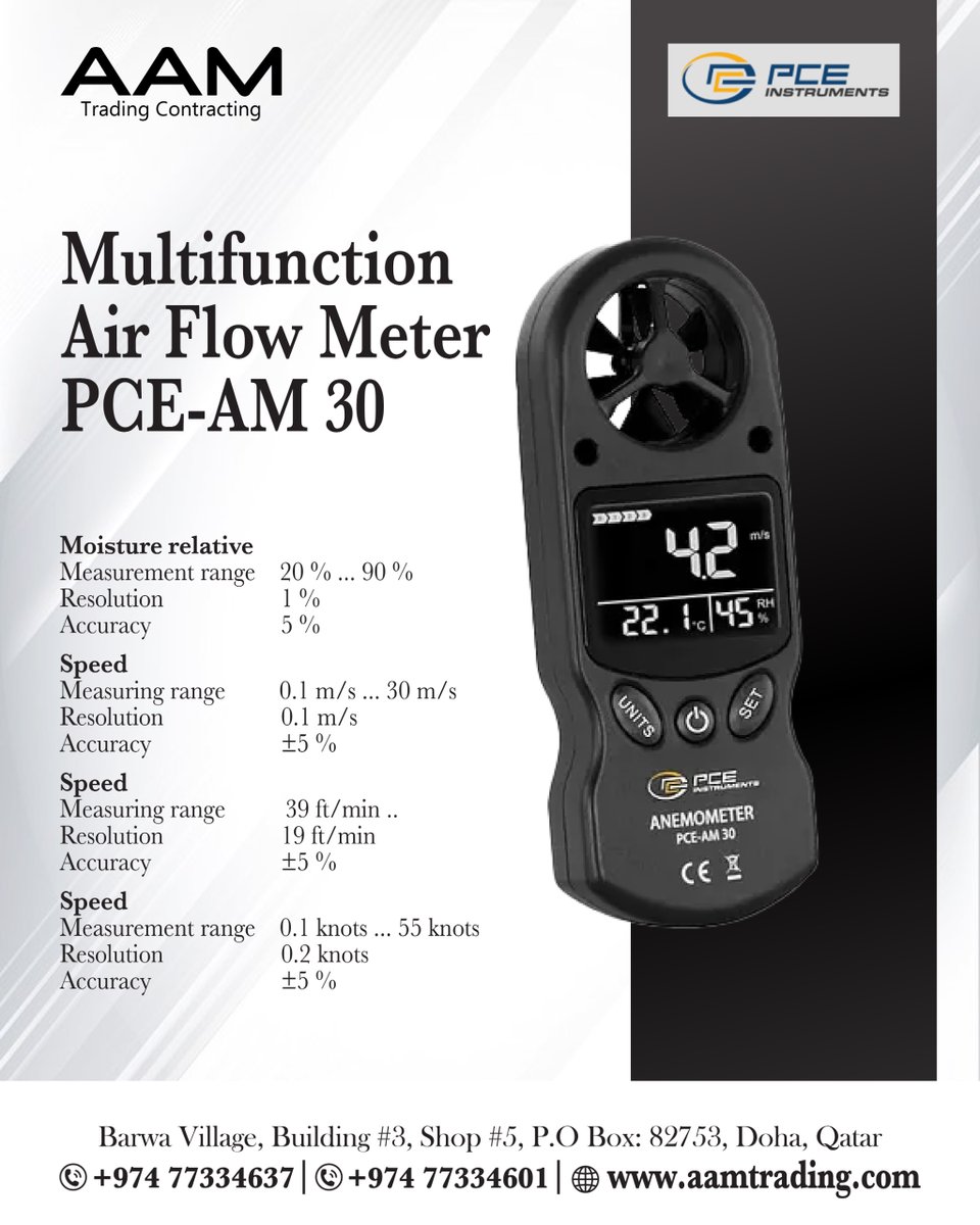 aam__trading's tweet image. Meet the PCE-AM 30 Multifunction Air Flow Meter—your pocket-sized weather station that packs a punch:

#AirFlowMeter #WindData #WeatherGear #FieldTools #OutdoorTech #PCEAM30 #aamtrading