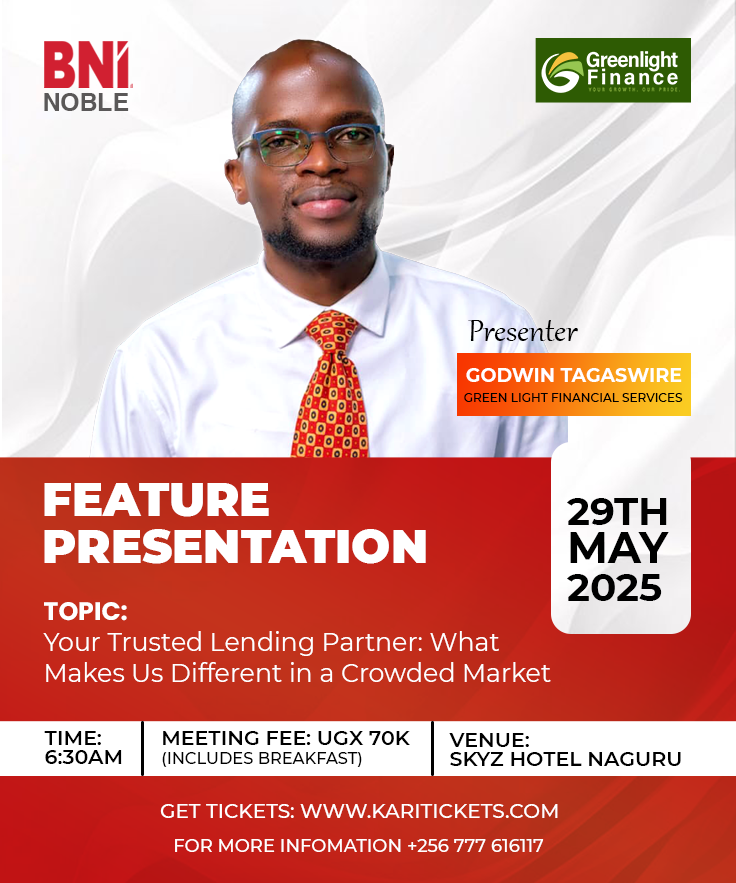 BNI Noble Chapter (@bninoblechapter) on Twitter photo Struggling to secure financing for your business or project? đ°
Youâre not alone, you donât have to stay stuck.
Join us and learn practical, proven ways to access the financing you need to move forward with confidence.
Date: 29th May 2025
<a href="/SkyzHotel/">Protea Hotel by MarriottÂŽ Kampala Skyz</a>
#bni #finances #money Struggling to secure financing for your business or project? đ°
Youâre not alone, you donât have to stay stuck.
Join us and learn practical, proven ways to access the financing you need to move forward with confidence.
Date: 29th May 2025
<a href="/SkyzHotel/">Protea Hotel by MarriottÂŽ Kampala Skyz</a>
#bni #finances #money