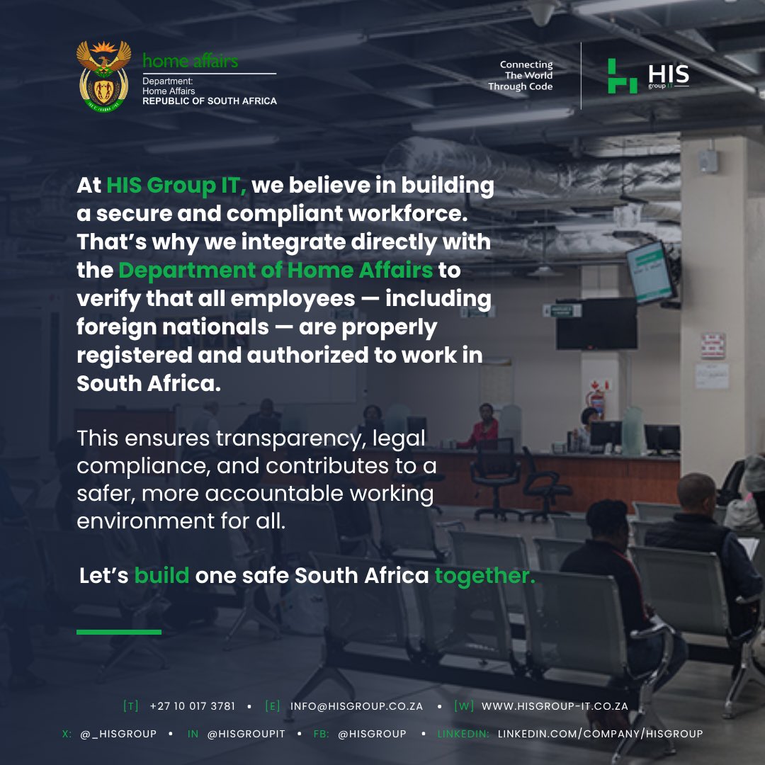 hisgroupit's tweet photo. Building a Safer, Compliant Workforce Together
At HIS Group IT, we take pride in fostering a secure and transparent working environment. That’s why we’ve partnered directly with the Department of Home Affairs to ensure that all our employees including foreign nationals https://t.co/Dl917DmDcd