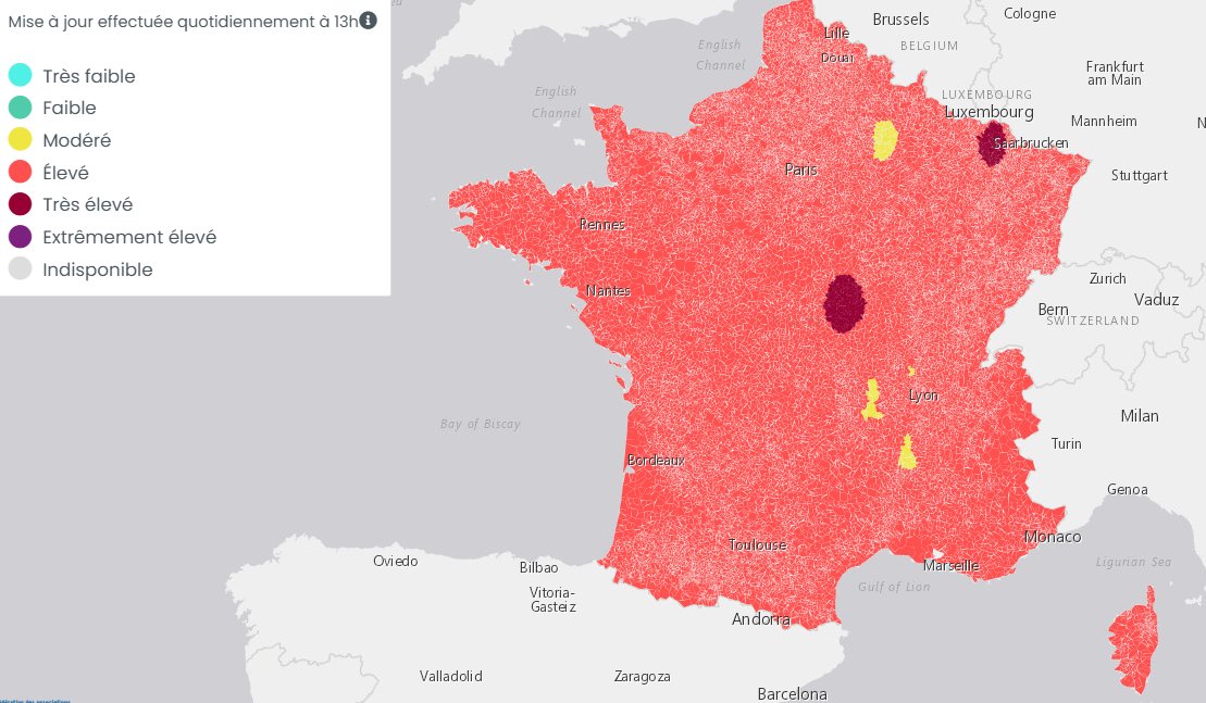 🔴 Le risque d'#allergies est élevé partout en France en cette fin mai 2025, à cause de la prolifération des pollens de #graminées dont le cœur de la saison débute. (via Atmo)