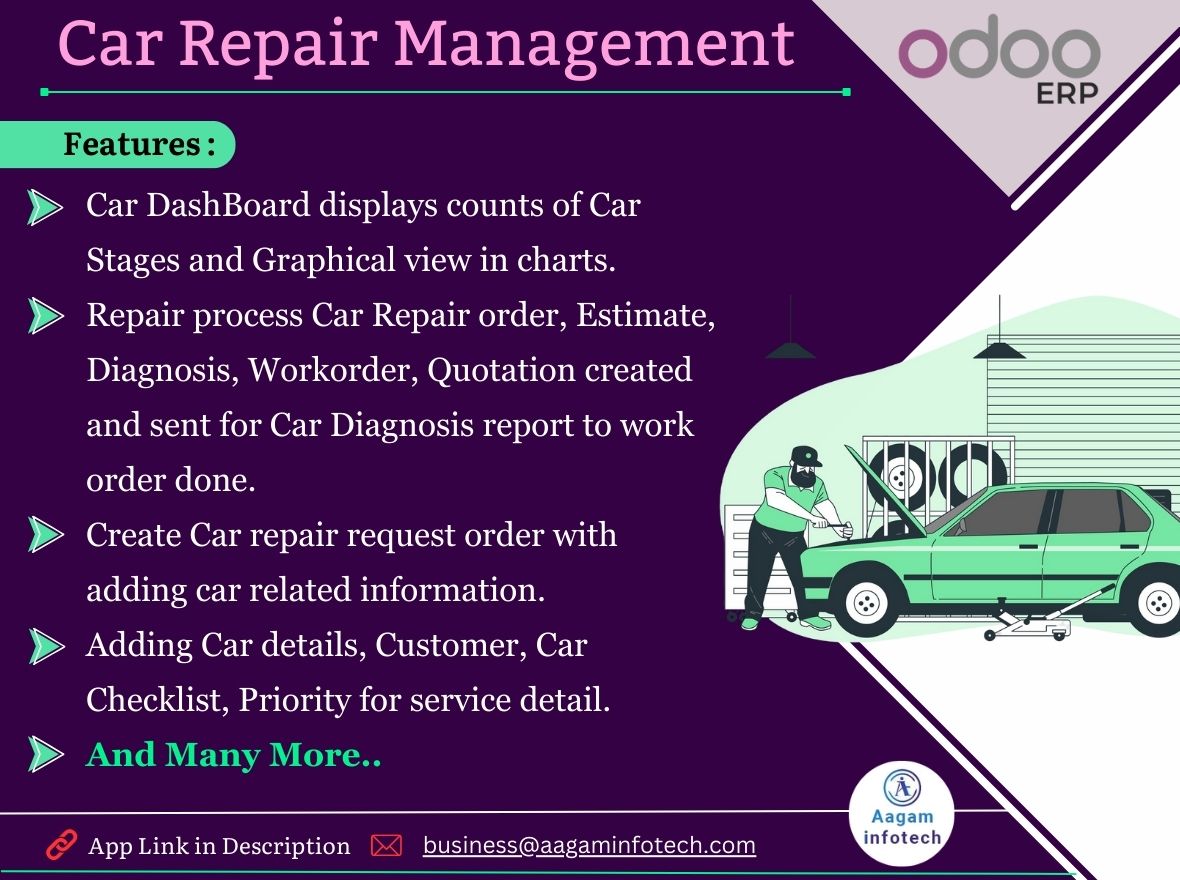 AagamInfotech's tweet photo. Car Service Repair management in #Odoo
Visit and buy now : https://t.co/kZUakpi43c
#CarDiagnosis #cardiagnosismanagementapp #carmembershipmanagement #carworkorder #cardashboard #softwareforgarage #carmaintenance #ServiceManagementmodule #servicemanagementsoftware #carrepair https://t.co/VqR4xCJlq1