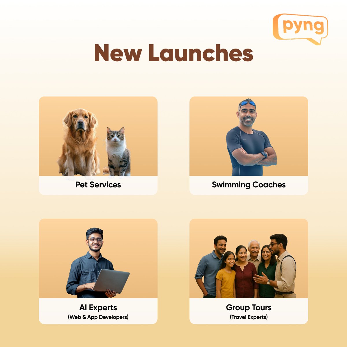 “Any swimming coach?”
“Looking for an AI-savvy app developer.”
“Know a reliable dog groomer?”

We kept hearing these. Now live on Pyng -- verified, credible experts :
• Pet Services
• Swimming Coaches
• Group Tours
• AI Experts

Check out the Pyng Now app⬇️