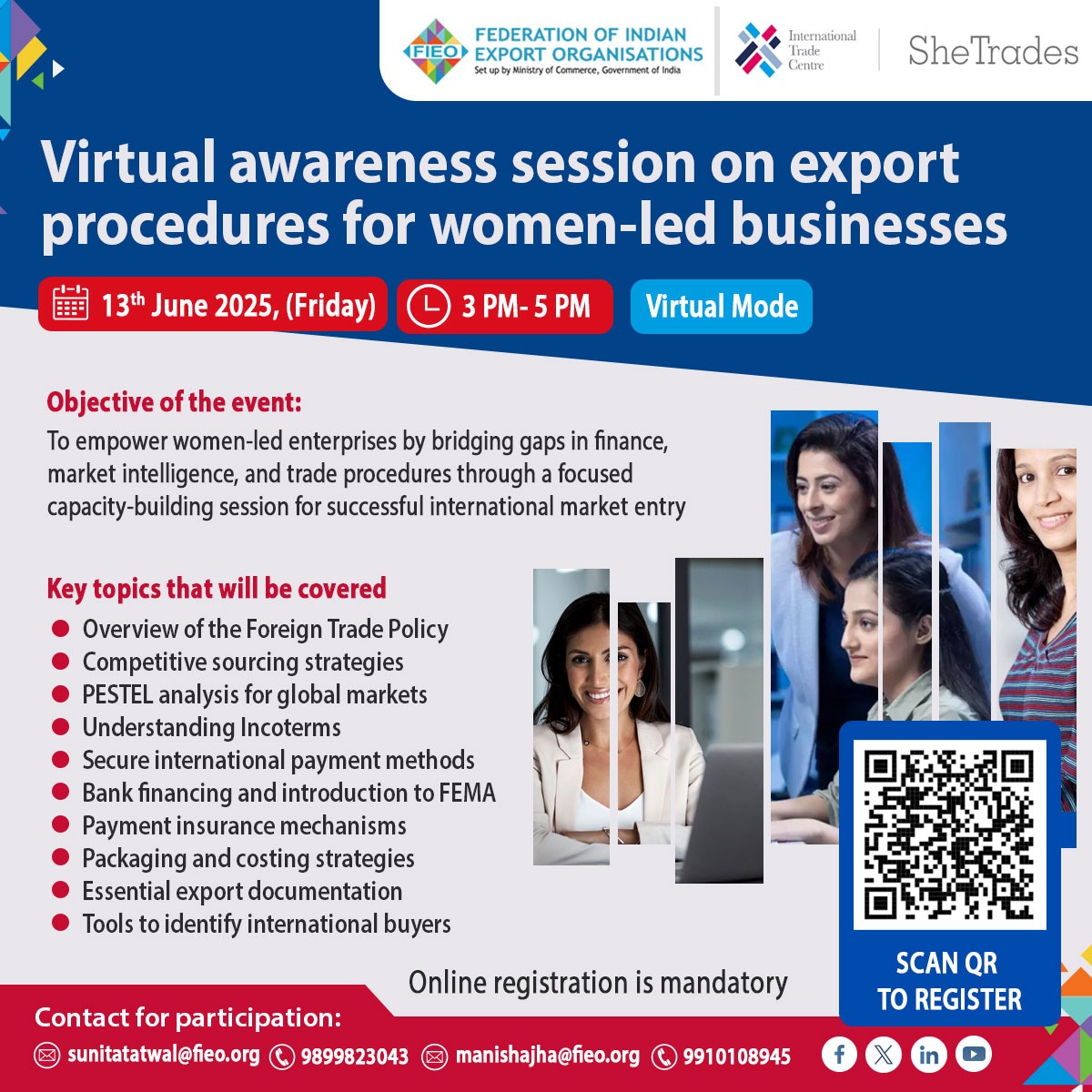FIEO (@fieohq) on Twitter photo #FIEO in collaboration with the <a href="/ITCnews/">International Trade Centre (ITC)</a> is organising a virtual 💻 awareness session on #ExportProcedures for Women-Led Businesses 👩💼 under the <a href="/ITC_SheTrades/">ITC SheTrades</a> Commonwealth+ Programme funded by the #UK_Government 🇬🇧 on June 13, 2025 🗓️
The session will address the unique #FIEO in collaboration with the <a href="/ITCnews/">International Trade Centre (ITC)</a> is organising a virtual 💻 awareness session on #ExportProcedures for Women-Led Businesses 👩💼 under the <a href="/ITC_SheTrades/">ITC SheTrades</a> Commonwealth+ Programme funded by the #UK_Government 🇬🇧 on June 13, 2025 🗓️
The session will address the unique