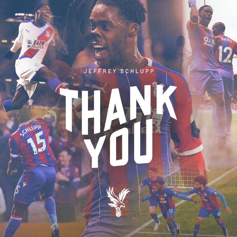 CPFC's tweet photo. After eight-and-a-half-years, Jeffrey Schlupp will be leaving the club this summer. 

Thank you for everything, Schluppy ❤️💙

#CPFC