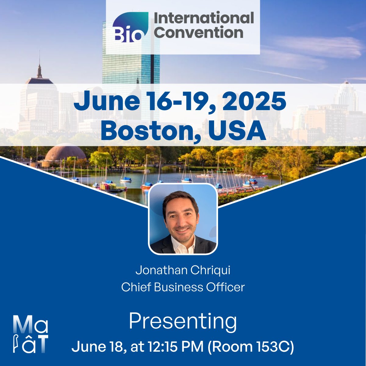 📅 [#EVENT] – We are proud to announce that Jonathan Chriqui, Chief Business Officer at MaaT Pharma, will present our latest advancements at the BIO International Convention 2025, taking place June 16–19 in Boston, USA.

📌Don’t miss our Company Presentation:
🗓 Wednesday, June