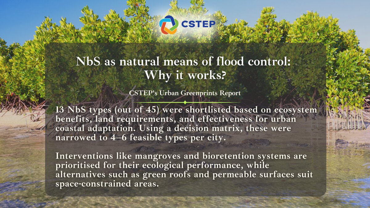 #CSTEP’s 'Urban Greenprints' #study looks at nature-based solutions (#NbS) that can help selected wards in #Chennai and #Mangaluru deal with #climate challenges. It picks 4–6 options for each city—like #mangroves or #green roofs—using a decision matrix that looks at their