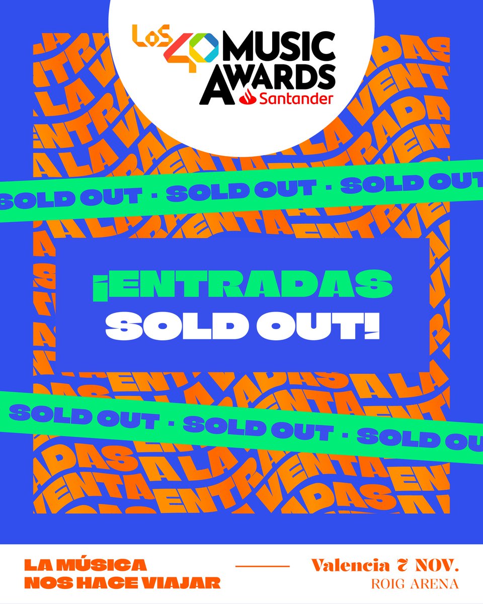 Los40's tweet image. ¡SOLD OUT! 😱 #LOS40MusicAwardsSantander 2025 ha logrado un récord histórico 🎉 ¡¡Habéis agotado las entradas!! 🎫
GRACIAS un año más por hacerlo posible. Estas entradas son un billete para un viaje inolvidable 🏆 Nos vemos el 7 de noviembre en el @RoigArena de Valencia 🎶
Y…