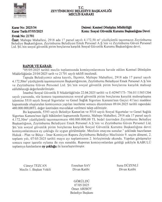 SGK, AKP'li Zeytinburnu Belediyesi'nin 4172 m2'lik arazisini 480 milyon TL'ye alarak belediyenin prim borçlarını sildi. 

📰 BirGün
✍️ İsmail Arı