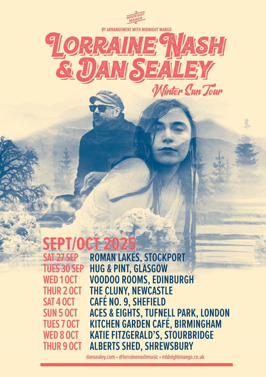 Lorraine Nash (@lorrainemnash) on Twitter photo Delighted to announce I’ll be hitting the road this September and October with the brilliant <a href="/dansealey54/">Dan Sealey Music</a> for a run of intimate shows across the UK
We’ll be bringing songs, stories, and a little Irish-English folk magic to some special venues
Tour dates below: Delighted to announce I’ll be hitting the road this September and October with the brilliant <a href="/dansealey54/">Dan Sealey Music</a> for a run of intimate shows across the UK
We’ll be bringing songs, stories, and a little Irish-English folk magic to some special venues
Tour dates below: