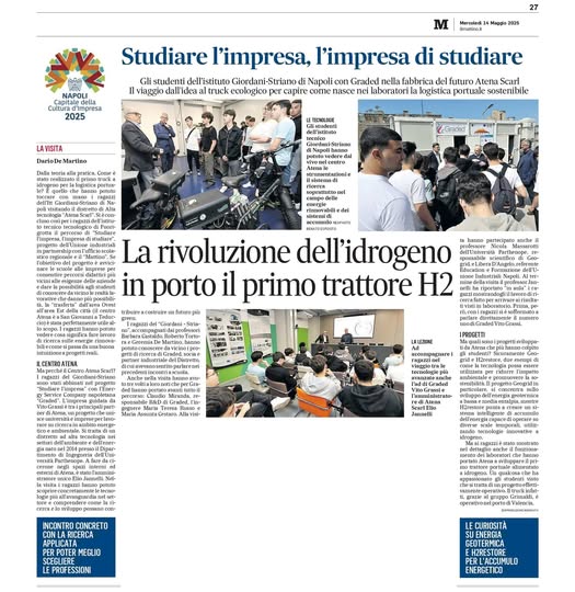 Ultima tappa al polo di Alta tecnologia Atena Scarl per i ragazzi dell’istituto tecnico Giordani-Striano di Fuorigrotta che hanno partecipato con <a href="/GradedSpa/">Graded</a>  al percorso di “Studiare l’impresa, l’impresa di studiare”

#Entrepreneur #technologie #energy #futureofwork #Napoli