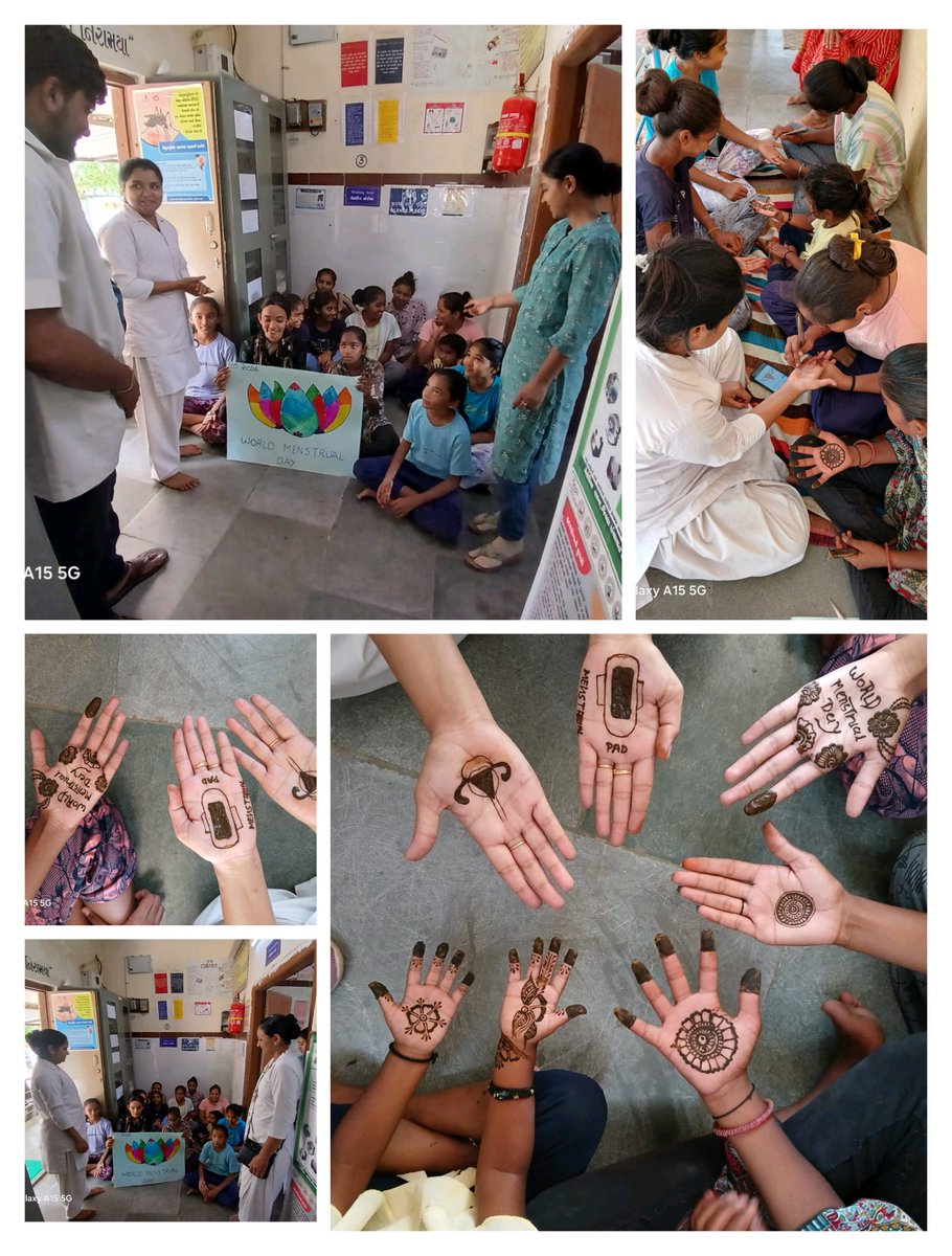 આજ રોજ મેન્સ્ટ્રુઅલ હાયજીન ડે નિમિતે કિશોરીઓ અને મહિલાઓ ને માસિક સ્વચ્છતા કેવી રીતે જાળવવી તેમજ તેનાથી થતાં રોગો વિશે જાણકારી આપી જાગૃત કરવામાં આવેલ તેમજ મેહંદી સ્પર્ધા કરવામાં આવેલ.
Theme 2025: "Together for a #PeriodFriendlyWorld".