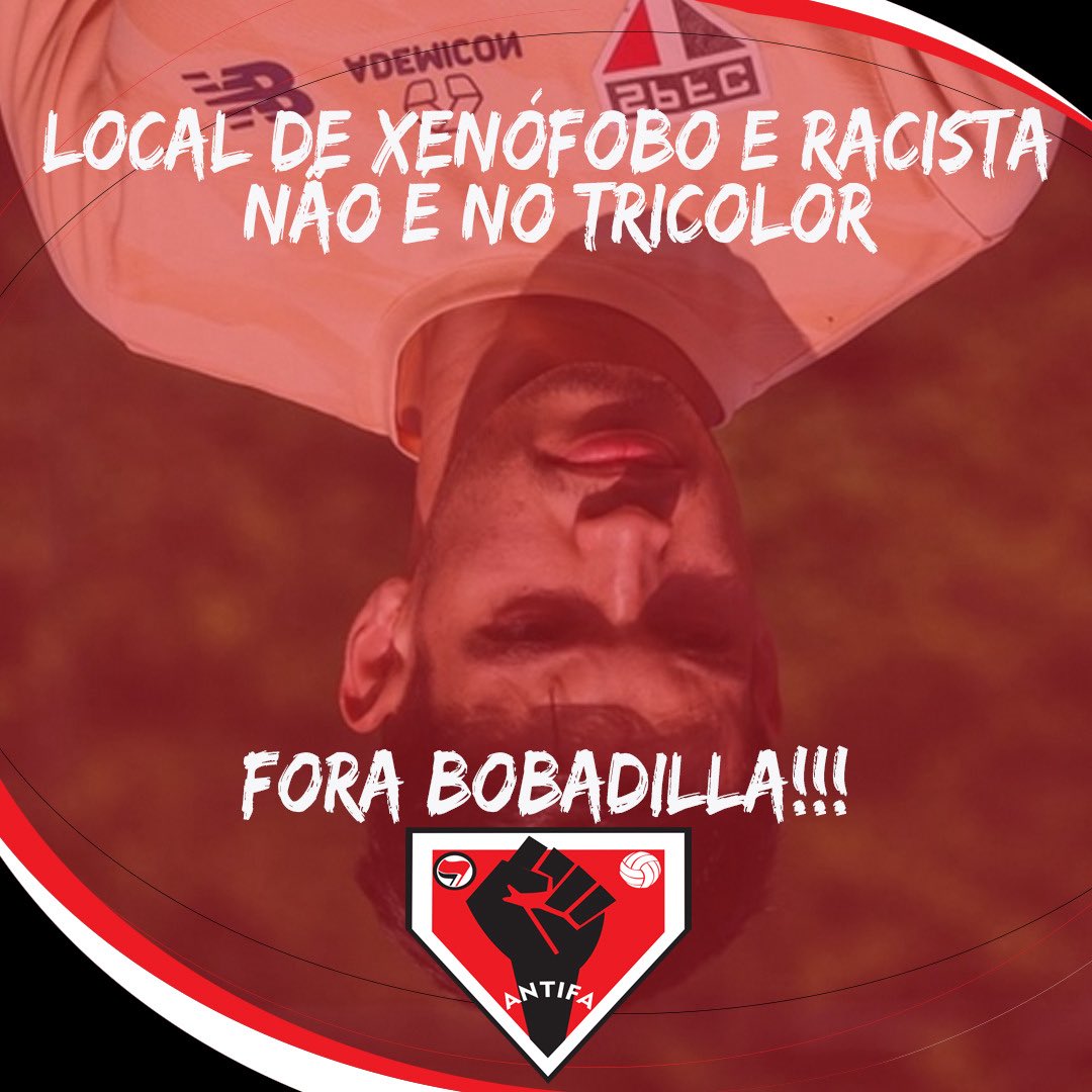 FORA BOBADILHA!!!
LUGAR DE XENÓFOBO E RACISTA NÃO É NO TRICOLOR!

A data de 27 de maio de 2025 entra para a história do Morumbi pelo triste acontecimento promovido pelo jogador paraguaio Damian Bobadilla.