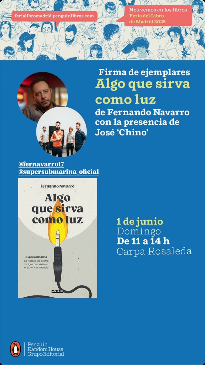 Domingo día 1 de Junio en la #ferialibromadrid

<a href="/fernavarro17/">Fernando Navarro</a> 
<a href="/penguinlibros/">Penguin España 🐧📚</a>