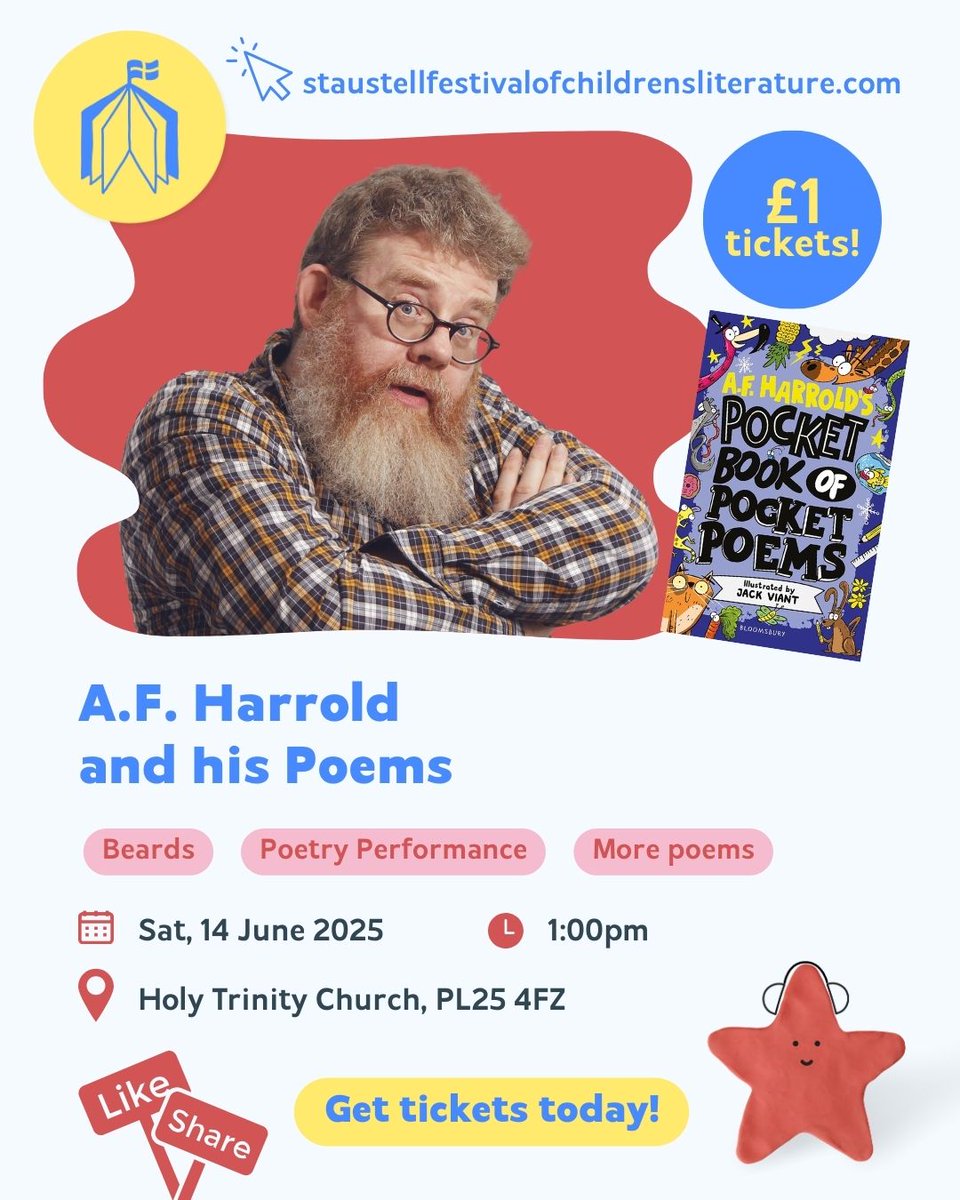 Bloomsbury Education (@bloomsburyed) on Twitter photo A.F. Harrold has a whole load of poems that he’d like to share with you!🥳
Prize-winning and cat-confusing, he’s a word wonder, herding unexpected ideas into unusual shapes!
Don't miss his session at <a href="/StLiterature/">St Austell Festival of Children's Literature</a> on June 14th. Tickets here: bit.ly/3FnXd1s A.F. Harrold has a whole load of poems that he’d like to share with you!🥳
Prize-winning and cat-confusing, he’s a word wonder, herding unexpected ideas into unusual shapes!
Don't miss his session at <a href="/StLiterature/">St Austell Festival of Children's Literature</a> on June 14th. Tickets here: bit.ly/3FnXd1s