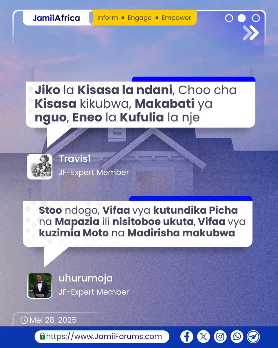JamiiForums's tweet photo. Mdau unapendekeza kitu gani kiwepo kwenye Nyumba za kupanga ambacho ni cha muhimu kwaajili ya Wapangaji?
Mjadala zaidi https://t.co/GbzxRoiOd4
#JamiiForums #JamiiAfrica #Maisha #JFChitChats #JFStories https://t.co/ZxQ0xJP93x