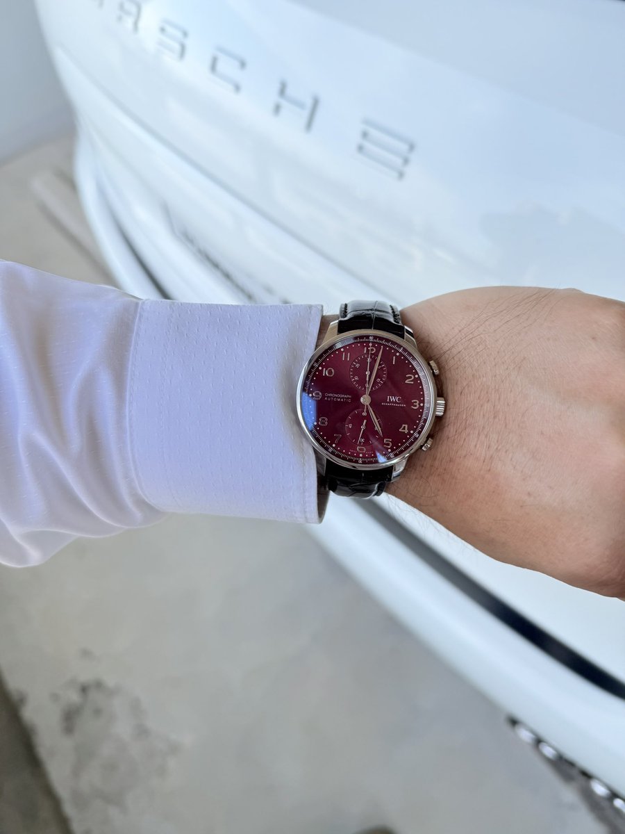Classy yet beautiful IWC Portuguese Chronograph red dial.