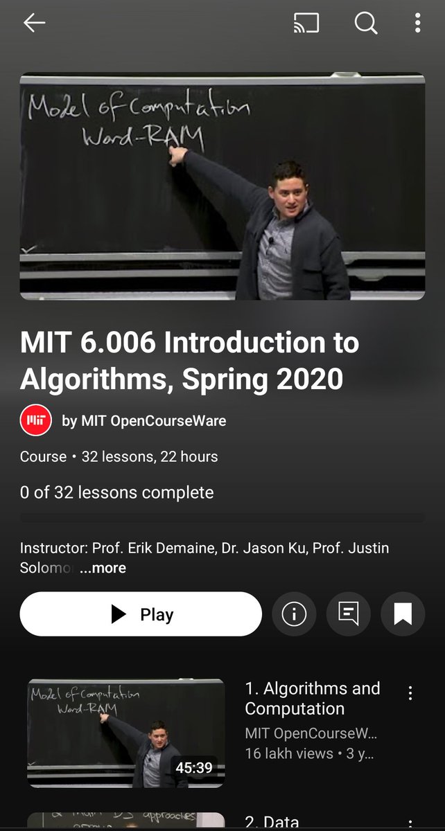 KrishnaNaraKun's tweet photo. MIT 6.006 Introduction to Algorithms, Spring 2020

Still the best playlist on YouTube, teaching the algorithms. Taught by Prof. Erik Demaine, Dr. Jason Ku, Prof. Justin Solomon.

Link in comments 😎👇 https://t.co/xodVygpQRM