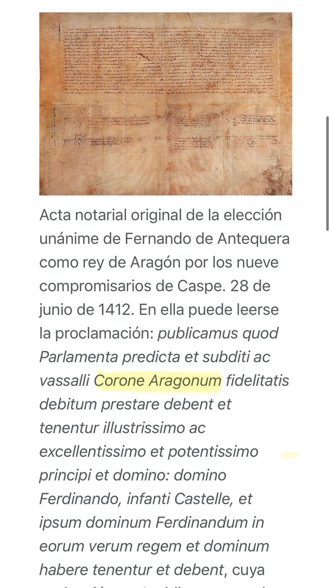 ACV_____'s tweet photo. @RAGAFO1 @FreeyellowMarta @Superlpez5 @DanielRodOrd @Gracelandered @zerobyte00 @Jordi_Ferrer @MarcKlein_ @il_lustre @vlc_JI @dnicatala @Crateroccator @JaviLin63 @holaquehase2310 @ochoabravo32 @Puchimon4 @lovenjaire @DivinoMarqus2 @Cebaisback @_INDEPEStilence @Carmatpor @Cristia23629473 @EduSanchisVal @GSuspesa @77populacho @moralanova @GaditanuAmuchau @Juanma_Saez @Juan_Acosta_Gar @PeiBasque @Espiaalproces @teuavlc @Wikipedia Y Cataluña era un reino, según Jaume I … pero el dato  es que en el compromiso de Caspe emerge la realidad … “corona de Aragón” https://t.co/uqVMXIIJhP