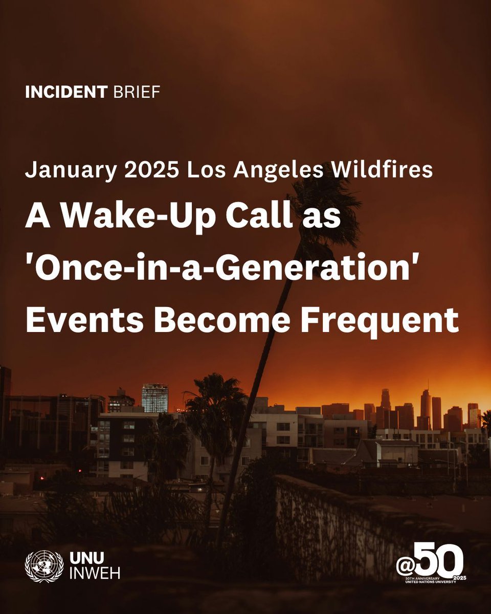 UN University (@ununiversity) on Twitter photo The 2025 #LAfires destroyed over 16,000 structures and directly exposed 41,000 people.
This new brief by <a href="/UNUINWEH/">UN University-INWEH</a> highlights the alarming trend of more frequent and destructive urban #wildfires and puts forward critical recommendations.
Read more: buff.ly/AfaI9VE The 2025 #LAfires destroyed over 16,000 structures and directly exposed 41,000 people.
This new brief by <a href="/UNUINWEH/">UN University-INWEH</a> highlights the alarming trend of more frequent and destructive urban #wildfires and puts forward critical recommendations.
Read more: buff.ly/AfaI9VE