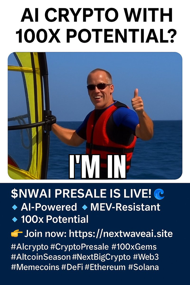 nextwavecoin's tweet photo. 😂 When you ape into memecoins with no utility... then see $NWAI:

NextWave AI Presale is LIVE! 🌊
🔹 Real AI Tools
🔹 MEV-Resistant Tech
🔹 100x Potential 🚀
Don’t watch the wave—ride it.
👉 https://t.co/q5ZkQMvI8t
#CryptoPresale #AIcrypto #100xGem #MemeCoin #AltcoinSeason #Web3 https://t.co/e2ajBjfnzP
