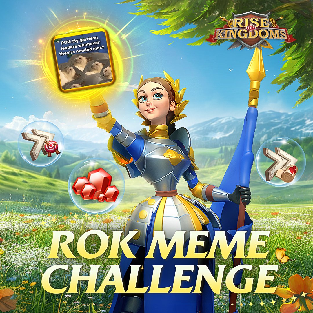 📢 ROK Meme Challenge🤪  
Turn your funniest or most painful ROK moments into memes! 💬 
💬See rules and submit your meme under the pinned post on our Facebook page. Include your Governor ID. 
🕒 Deadline: June 15th  
🎁 Rewards:  Top 10 memes win Gems, Speedups &amp; more!