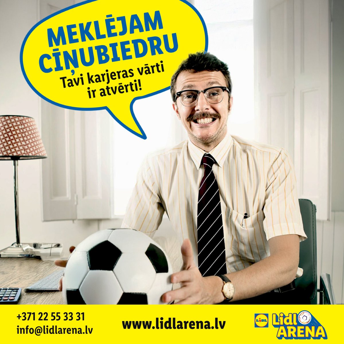 Lidl Arena (@lidlarena) on Twitter photo Meklējam zelta cilvēku. Ne burtiski, bet būtu forši.
Nav svarīgi, vai Tavs CV ir 3 lappuses vai 3 teikumi – nav jābūt čempionam visos sporta veidos. Mums svarīgi, lai acis deg un darbs nebaida.
Sūti savu CV un dažus vārdus par sevi uz info@lidlarena.lv Meklējam zelta cilvēku. Ne burtiski, bet būtu forši.
Nav svarīgi, vai Tavs CV ir 3 lappuses vai 3 teikumi – nav jābūt čempionam visos sporta veidos. Mums svarīgi, lai acis deg un darbs nebaida.
Sūti savu CV un dažus vārdus par sevi uz info@lidlarena.lv