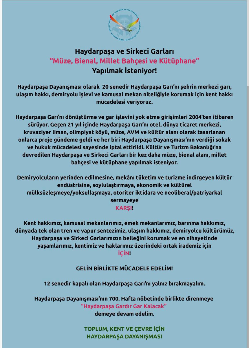 15 Haziran, 20. yıl / 700. haftayı ajandalara not edelim 🤗

<a href="/haydarpasadayan/">HaydarpaşaDayanışması</a> <a href="/btsistanbul/">BTS İstanbul 1 No.lu Şube</a> <a href="/HalicDayan2015/">HaliçDayanışması</a>