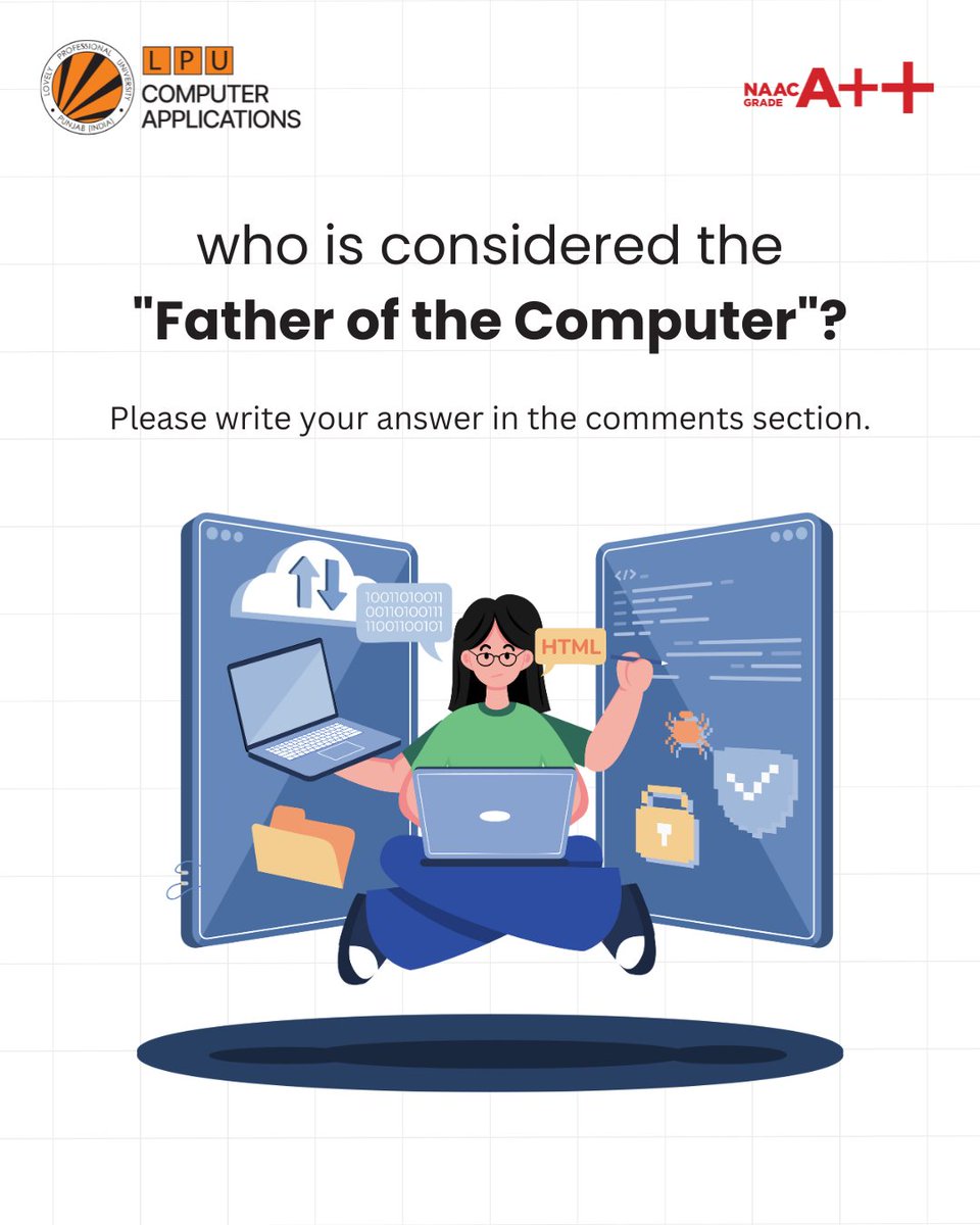 LPUComputerApp's tweet image. He designed the first mechanical computer and laid the foundation for modern computing. 
🖥️💡 Can you guess who is known as the Father of the Computer? 🤔
💬 Drop your answer in the comments!

@lpuuniversity  
#computerapplications #admissionopen #fatherofcomputer #developers