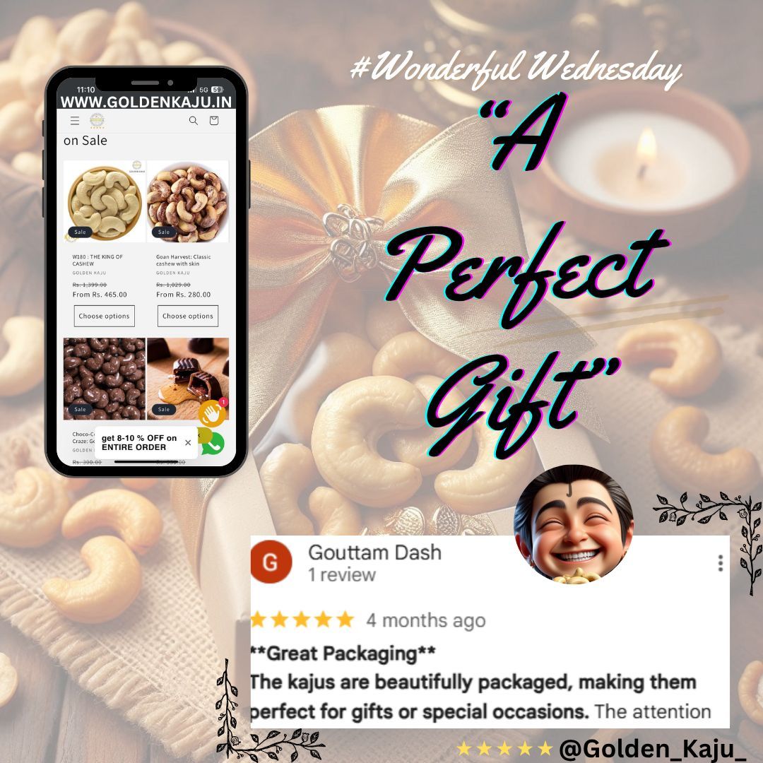GoldenKaju's tweet photo. 🎁 'The perfect gift for any occasion!' - @gouttam8493  🎁 Our cashews make a delightful gift for friends and family. 
#GiftIdea #PerfectGift #CustomerReview #Testimonial #CustomerFeedback #CustomerExperience #HolidayGift #GiftGiving #ThoughtfulGift #BrandAdvocate #goldenkaju https://t.co/EmeqrKX1VO