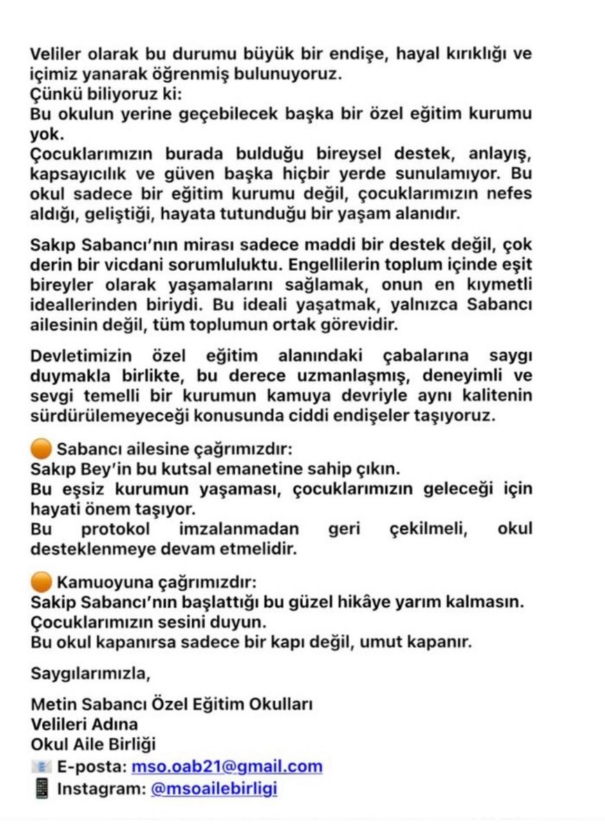 TunaBiltekin's tweet photo. #metinsabanciokullari #özeleğitim #metinsabanciozelegitimokulu #engelsizegitim

Metin Sabancı Vakfı Özel gereksinimli çocuklarımızın eğitim gördüğü tek özel okul olan Metin Sabancı Özel Eğitim Okullarını devir/kapatıyor. Açıkta kalmak istemiyoruz, Okulumuz kapanmasın! Paylaşalım https://t.co/9M7vLNK03R